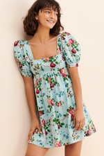 Laura Ashley x Urban Outfitters Floral Blue Mini Dress Puff Sleeve Size AU/UK S