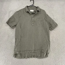 Onia Shirt Mens Medium Green 100% Linen Short Sleeve Henley Popover Beach