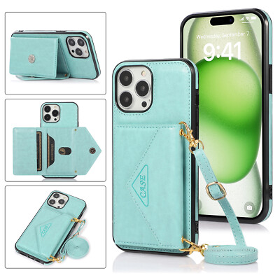 Pu Leather Crossbody Phone Case for iPhone 15 Pro Max with Removable Shoulder Strap and Card Holder Wallet, IPP03984025477