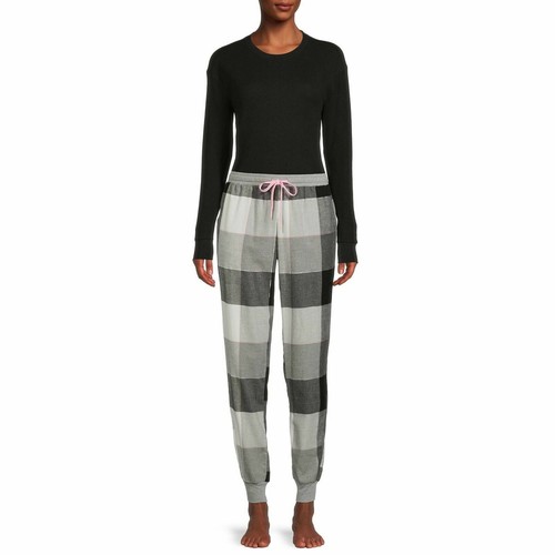 -SECRET TREASURES LIGHT FLANNEL PAJAMA JOGGER PANTS GRAY WHITE PLAID 2 POCK S - Picture 7 of 7
