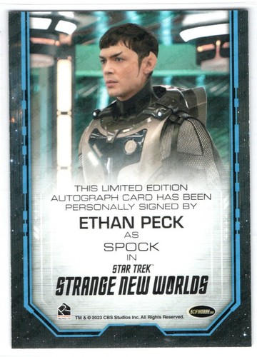 STAR TREK STRANGE NEW WORLDS SEASON 2 ETHAN PECK SPOCK BORDERED AUTOGRAPH SCARCE - Picture 2 of 2