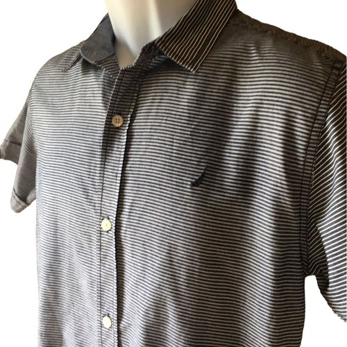 Nautica Button up Boys Shirt Short Sleeve Strips Boy's Size XL