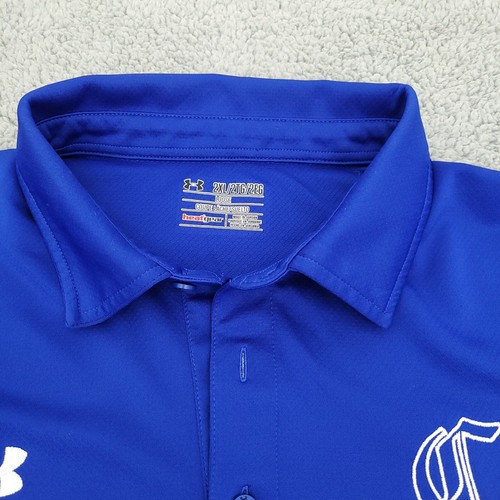 Under Armour Mens Shirt XXL Blue Heat Gear Short Sleeve Polo Logo Accent Loose - Bild 3 von 8