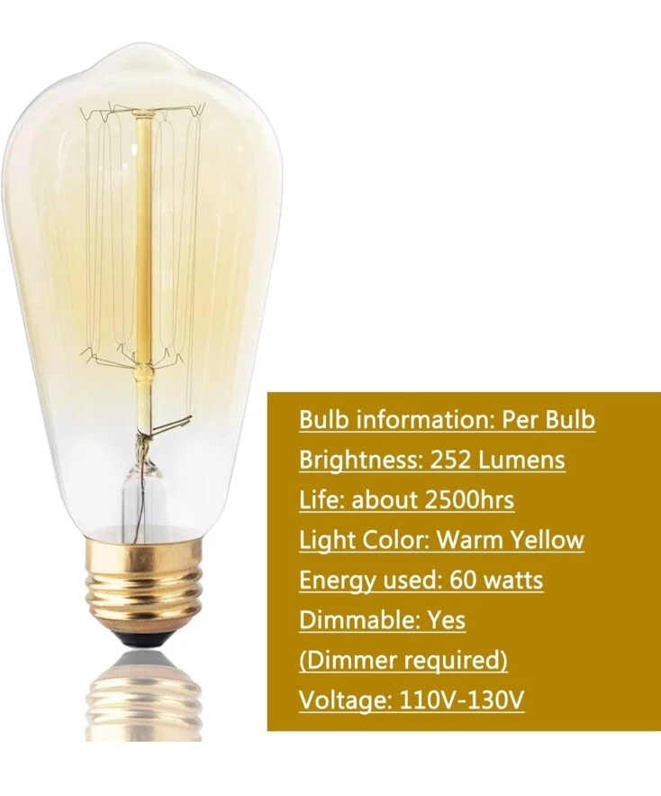 DSYJ Vintage Edison Light Bulb 40w 110v Antique E26 Base 40 Watt Squirrel Cage - Image 2 of 4