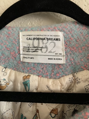 Girl's California Dreams 1982 Light Blue Pink Wool Coat Ivory Flowers Sz 12-14 - Picture 3 of 15