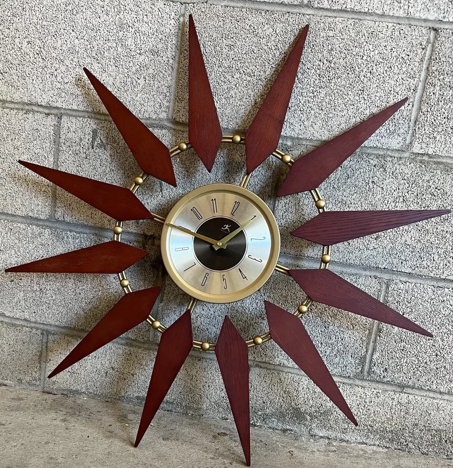 Vintage Infinity Instruments Clock Hollow Wood Large Wall Clock Decor Sunburst - Image 2 of 4