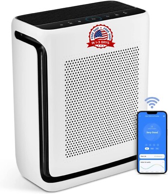 Purificateur D'air Portable Avec Filtre HEPA - Couvre Jusqu'à 1900 Pi², Blanc, Idéal Pour Grandes Pièces