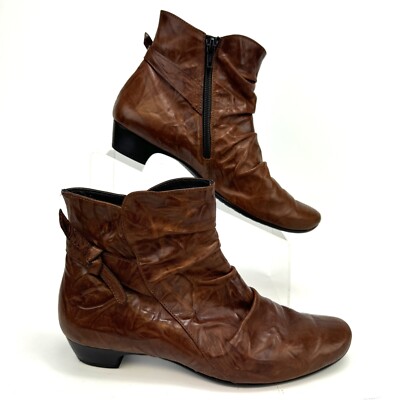 Paul Green Munchen Brown Leather Heel Zipper 6  Ankle Boots Women s Size US 7