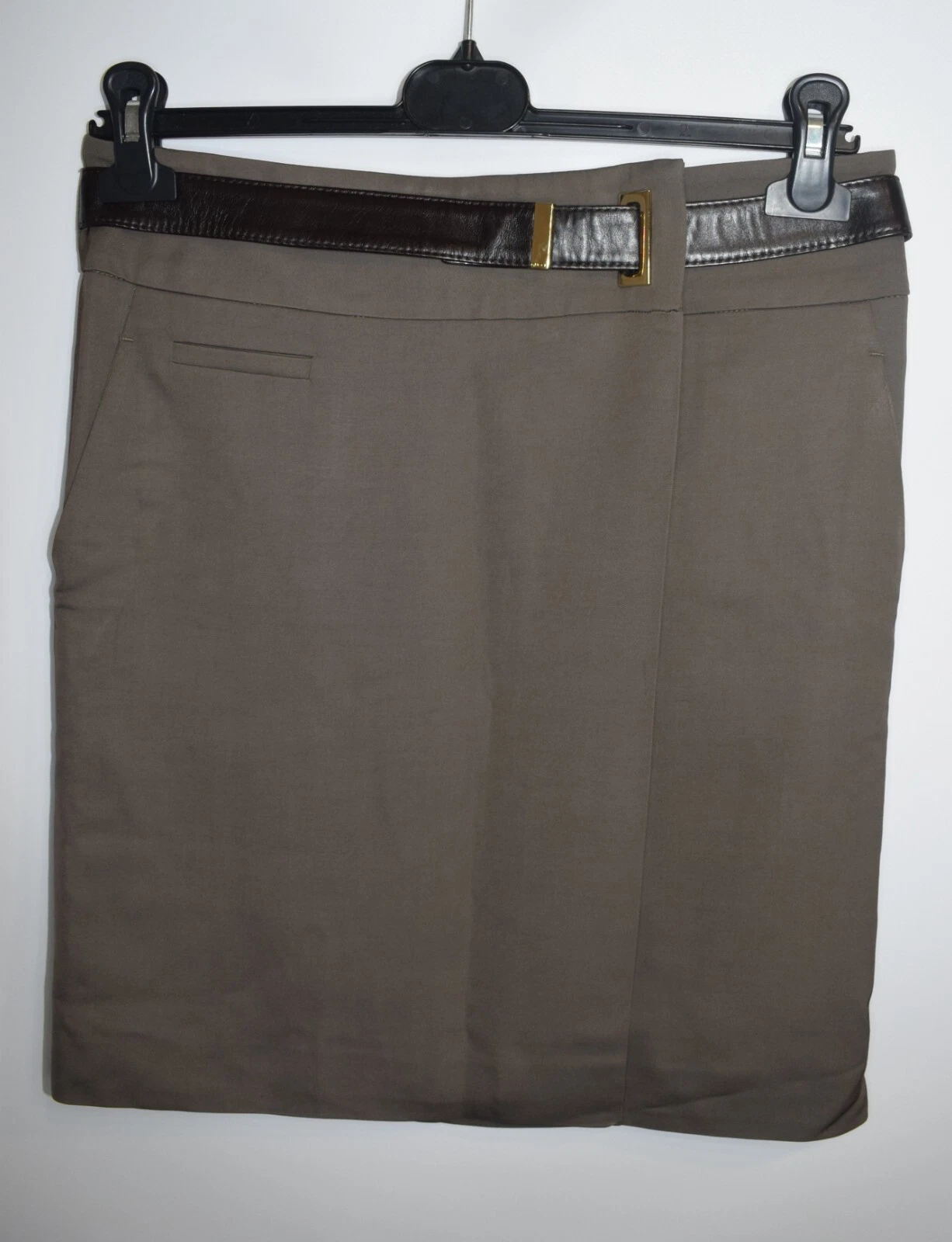Jupe Gucci marron décalée avec ceinture cuir mélangé viscose taille IT 40