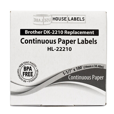 10 Rolls + 1 Frame - Non-OEM Continuous Labels For Brother DK-2210 Printer, 1-1/7" X 100'