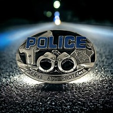 Police Serve And Protect Black Enamel Metal Belt Buckle