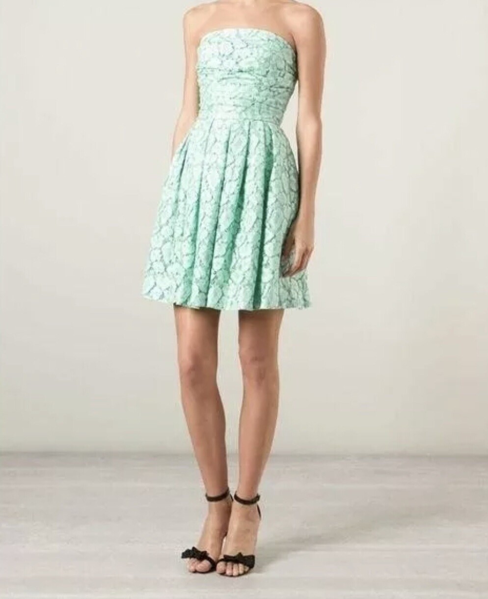 Vestido de Encaje MOSCHINO BARATO Y ELEGANTE Verde Sin tirantes como Nuevo - IT 48 / EE. UU. 12 / Grande