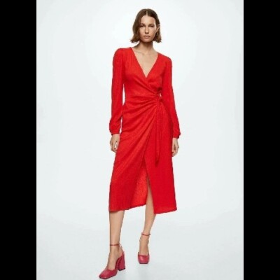 BNWT Mango Red Knotted Wrap Dress In L | eBay UK