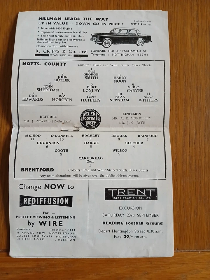 Notts County v Brentford.  16th September,  1961. Third Division. - Image 2 of 3