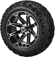4 Golf Cart 23x10-14 Black Trail At Tire On 14x7 Blackmachined Viking Wheels