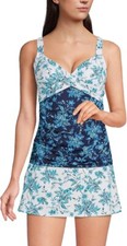 NWT Lands' End Women's Underwire Wrap Tankini Top Navy White Jacobean 85 4C687