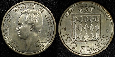 MONACO Rainier III 1956 100 Francs Paris Mint  UNC  Toned KM# 134 (24 160)