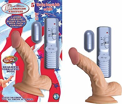 Real Skin All American Whoppers Vibrating Dong With Balls 5 Inch Flesh