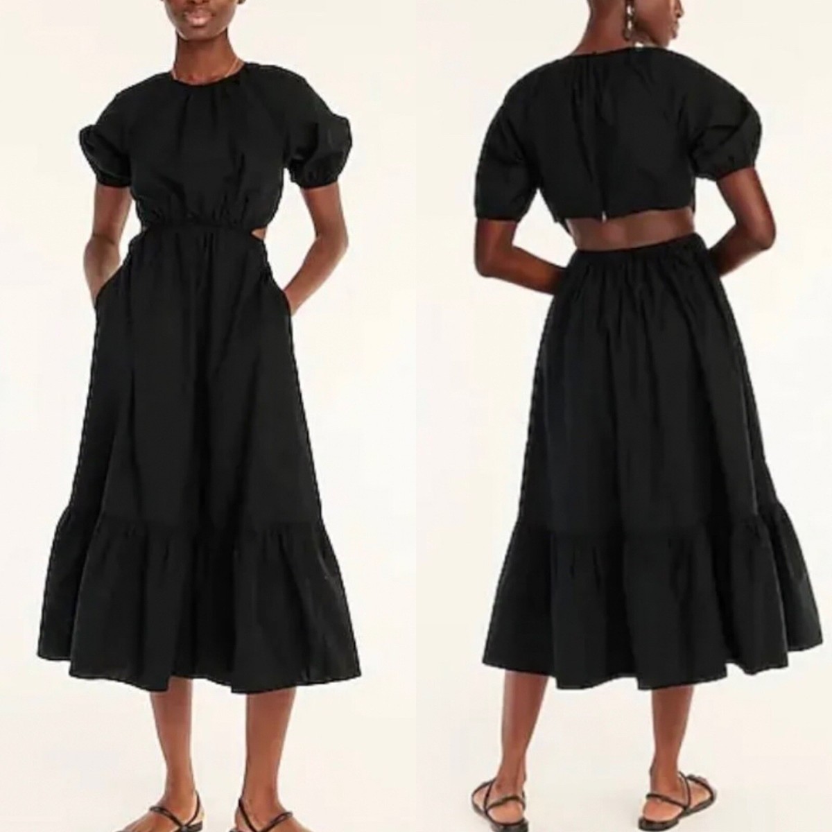 black cotton poplin midi dress Embroidered cotton poplin midi dress in black - Rohe
