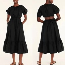 MADEWELL Midi Dress Women 00 Open Back Cutout Cotton Poplin NEW Black BG397