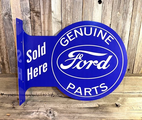 Ford Genuine Parts Large Flange Metal Tin Sign Vintage Garage Man Cave New