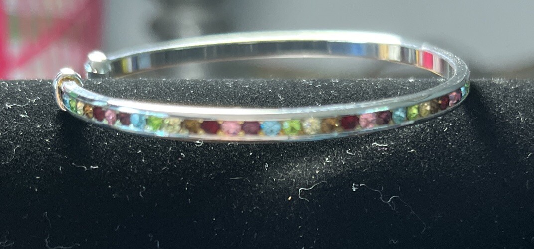 Beautiful Silver Colored Bangle Bracelet With Sto… - image 3