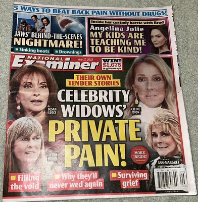 National Examiner Celebrity Widows Angelina Jolie Jaws Malcolm McDowell 2023