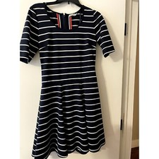 Eliza J Dress Size Small Navy, White, and Red with Zip Up Back, Pleated Skirt