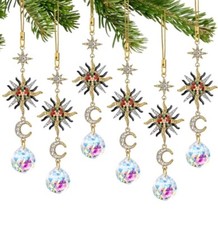 6 PCs Crystal Prism Ornaments SUN MOON Hanging Sun Catchers Set, Brand New