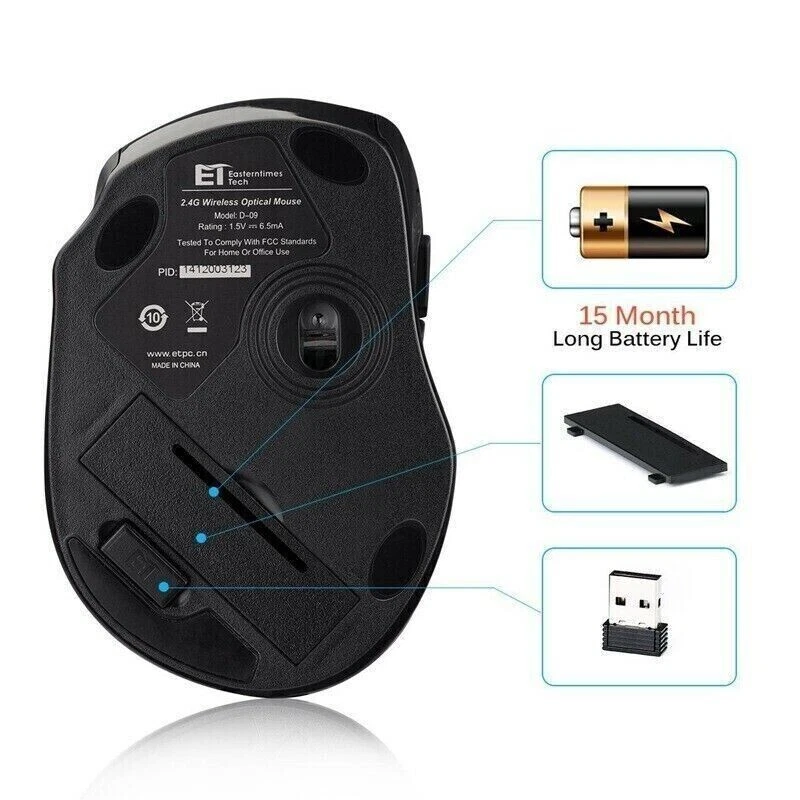NUEVO Mouse Inalámbrico para Juegos VicTsing Ergonómico Ajustable DPI Nivel 6 Botón Negro Foto 3 de 4