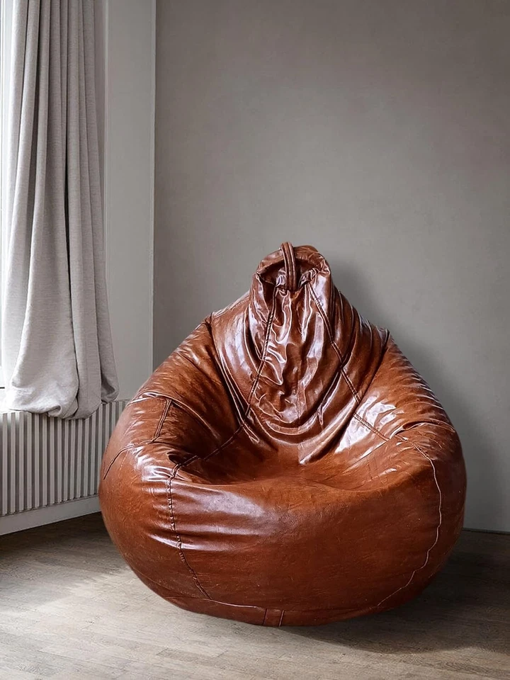 Funda Sofá Silla Bean Bag Cuero Sin Frijoles Talla XXXL Marrón Foto 4 de 4
