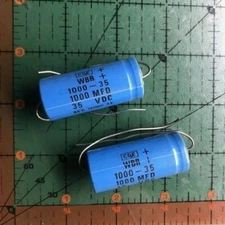 1000uF 35v Axial Electrolytic Capacitor Cornell Dubilier WBR1000-35 Epoxy 2pcs