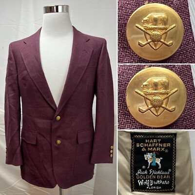 Hart Schaffner Marx 39R Burgundy Plum Gold 2-Button Blazer Vintage Sport Coat