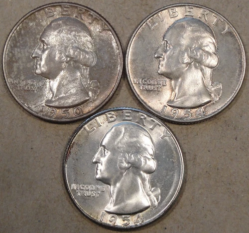 1950,1954, + 1954-S Washington Quarters Ch BU Couple Nice Toners
