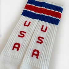 VTG Socks 80s NOS Tube Olympics USA Acrylic 24" Striped Sport Men's Red Blue