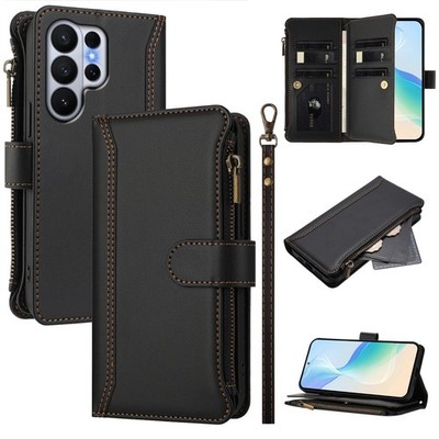 Zipper 9Card Leather Wallet Case For Motorola Infinix Bag Flip Stand Phone Cover