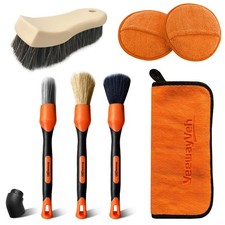 7PCS Car Interior Detailing Kit, Horse Hair Car Leather Brush, Applicator Pad...