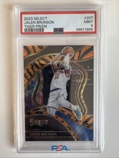 2023-24 Panini Select Jalen Brunson Tiger Prizm Concourse SSP #207 Knicks PSA 9