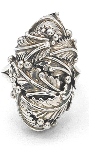Vintage Sterling Silver Statement Ring Ornate Leaf & Berry Design 925 Signed R G - Picture 5 of 7