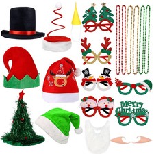 21 Pcs Funny Christmas Party Photo Booth Props Kit - Includes 6 Christmas Hat...