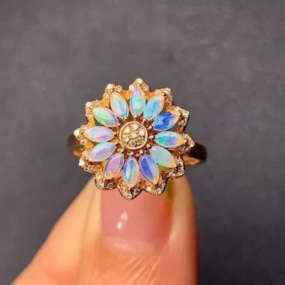 2Ct Marquise Lab-Created Fire Opal & Diamond Women's Ring 14K Yellow Gold Plated
