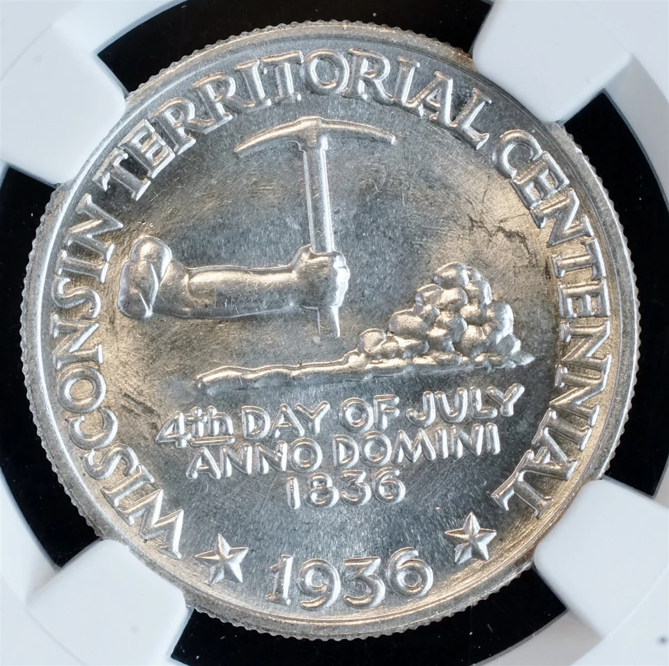 1936 Half Dollar Wisconsin Territorial Centennial MS 63 NGC Blast White - Image 3 of 4