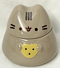 Pusheen Cat Ceramic Treat Jar 5" Tall Gray Cartoon Cat Treat Jar