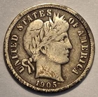Nicer Low Mintage fine++ 1905 S Barber Liberty Dime