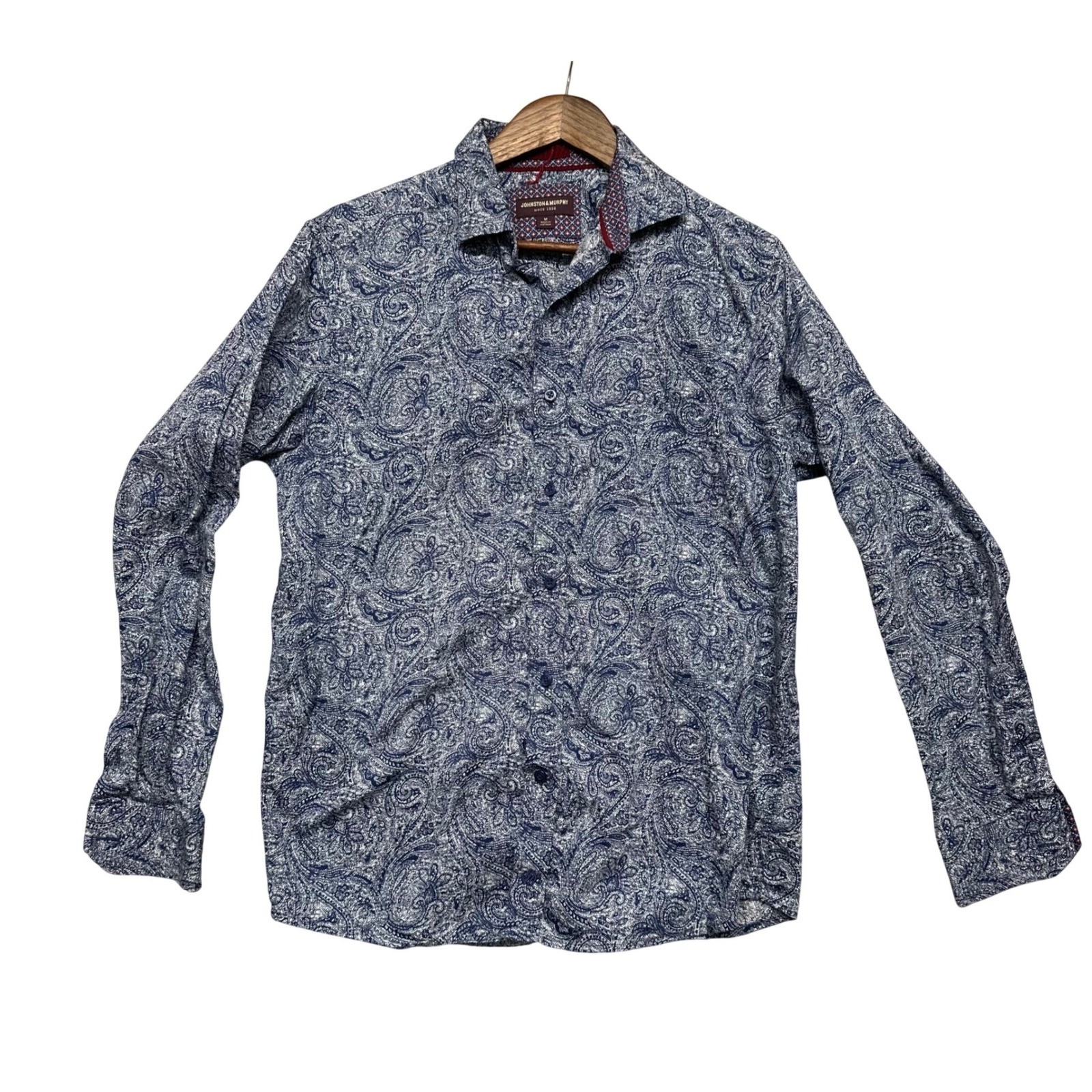 Johnston Murphy Mens Button Down Shirt Size M Paisley Long Sleeve Preppy Casual