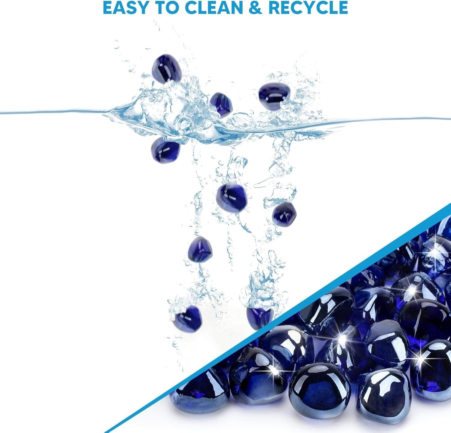 Gorgeous Cobalt Blue Reflective Fire Glass Rocks, 20 lbs - 1 Inch for Fire Pits