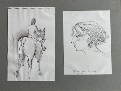 2 Original Pen& Ink Pencil Sketch s des englischen Künstlers John Cooke (1929-2018)