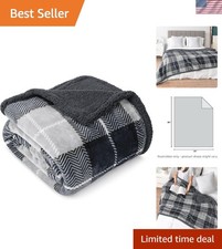 Luxurious 60x80 Dark Grey Plaid Sherpa Throw Blanket - Reversible Comfort