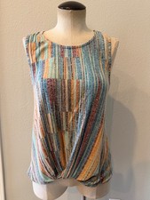 W5 Womens Small Multicolor Striped Sleeveless Twist Front Tank Top Boho USA Made