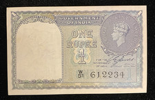 1940 India 1 Rupee Note-King George VI-Black Serials-P-25a-Choice (CRISP), G-4